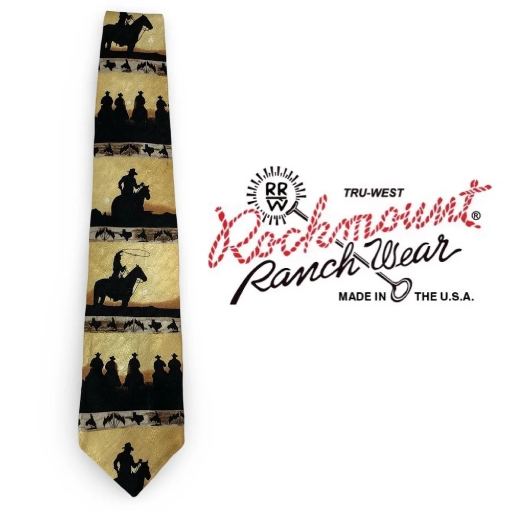 Limited Edition - Rockmount Mens Trail Riders Silhouette Silk Tie Gold